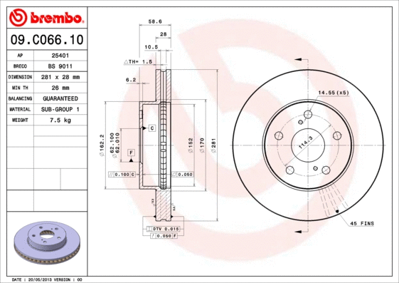 09.C066.10 BREMBO Тормозной диск (фото 1)