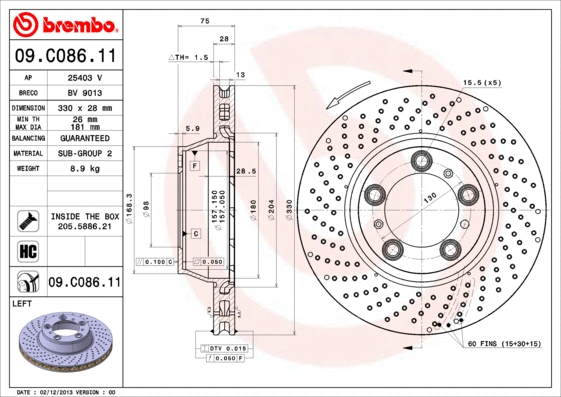 09.C086.11 BREMBO Тормозной диск (фото 1)