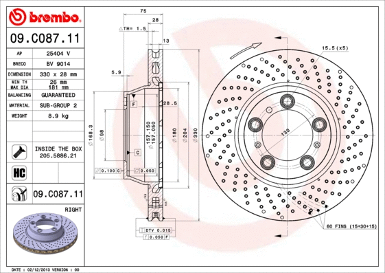 09.C087.11 BREMBO Тормозной диск (фото 1)