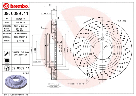 09.C089.11 BREMBO Тормозной диск (фото 1)