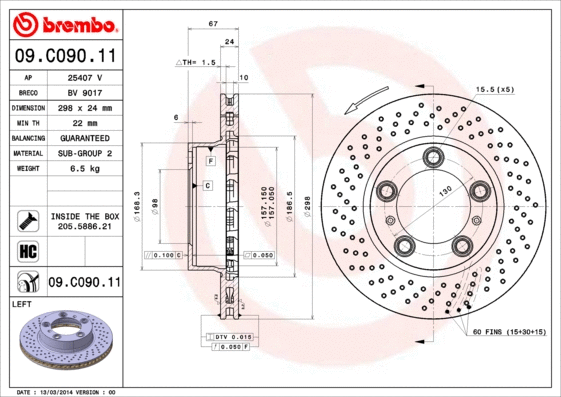 09.C090.11 BREMBO Тормозной диск (фото 1)