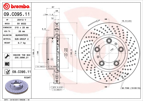 09.C095.11 BREMBO Тормозной диск (фото 1)