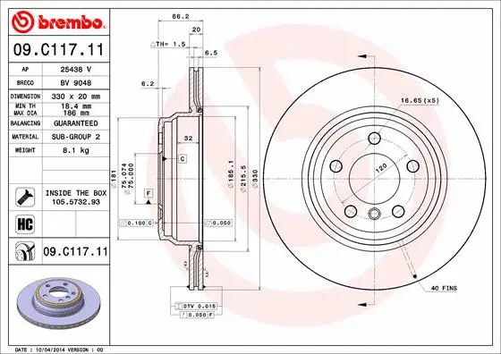 09.C117.11 BREMBO Тормозной диск (фото 1)