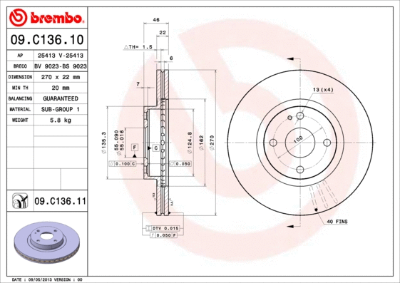 09.C136.10 BREMBO Тормозной диск (фото 1)