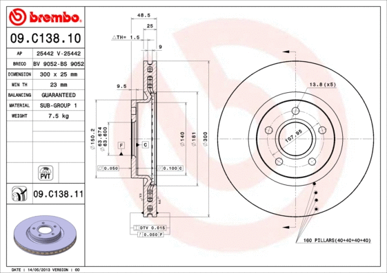 09.C138.10 BREMBO Тормозной диск (фото 1)