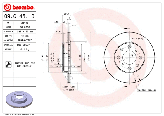 09.C145.10 BREMBO Тормозной диск (фото 1)