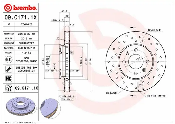 09.C171.1X BREMBO Тормозной диск (фото 1)