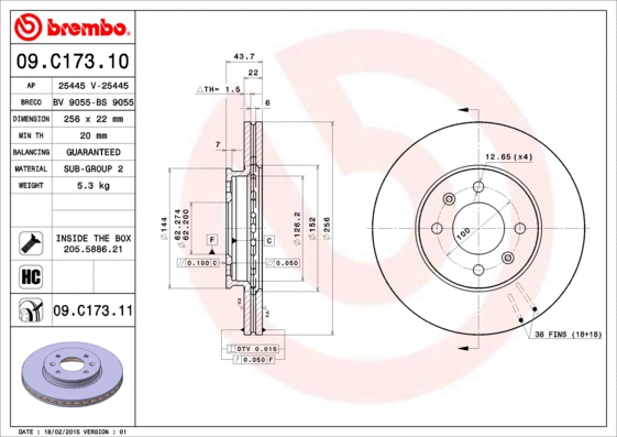 09.C173.11 BREMBO Тормозной диск (фото 1)