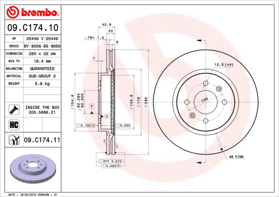 09.C174.10 BREMBO Тормозной диск (фото 1)