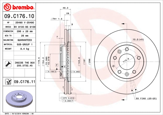 09.C176.11 BREMBO Тормозной диск (фото 1)