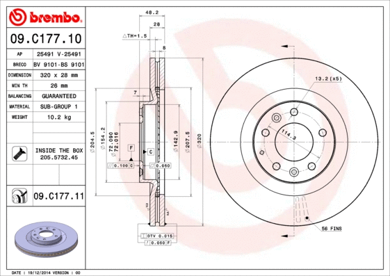 09.C177.11 BREMBO Тормозной диск (фото 1)