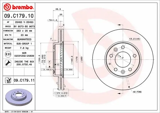 09.C179.11 BREMBO Тормозной диск (фото 1)