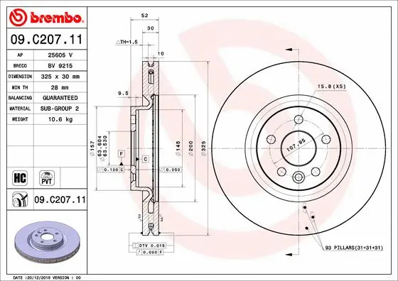 09.C207.11 BREMBO Тормозной диск (фото 1)