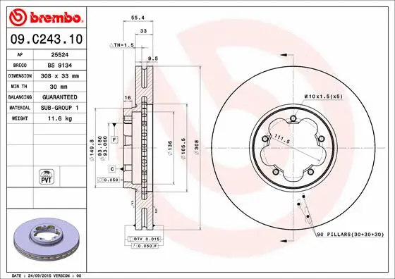 09.C243.10 BREMBO Тормозной диск (фото 1)