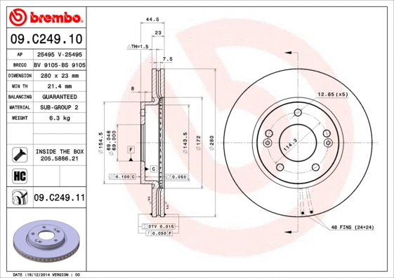 09.C249.11 BREMBO Тормозной диск (фото 1)