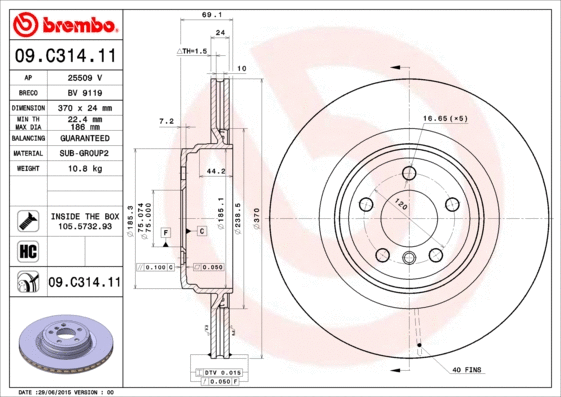 09.C314.11 BREMBO Тормозной диск (фото 1)