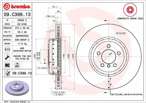 09.C399.13 BREMBO Тормозной диск (фото 1)