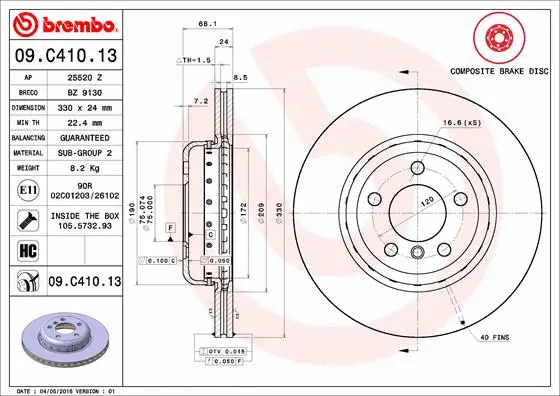 09.C410.13 BREMBO Тормозной диск (фото 1)