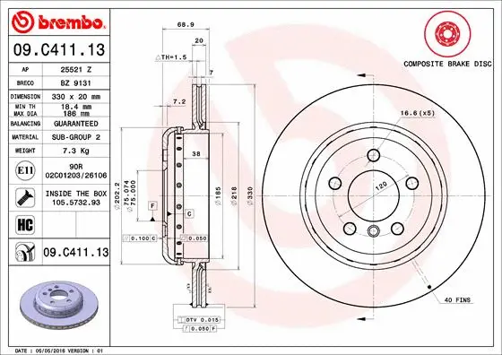 09.C411.13 BREMBO Тормозной диск (фото 1)