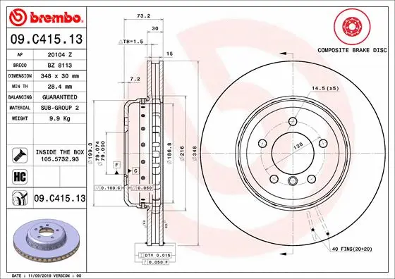 09.C415.13 BREMBO Тормозной диск (фото 1)