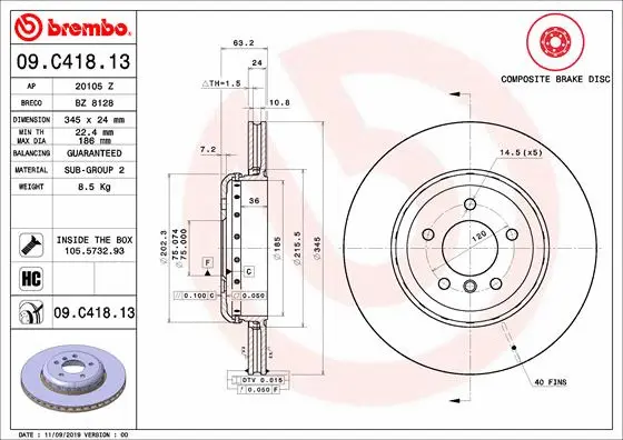 09.C418.13 BREMBO Тормозной диск (фото 1)