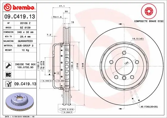 09.C419.13 BREMBO Тормозной диск (фото 1)