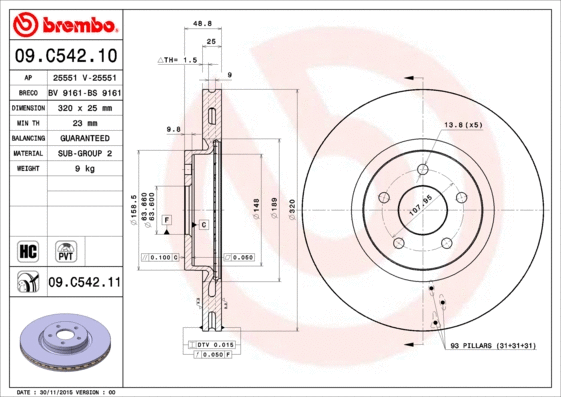 09.C542.11 BREMBO Тормозной диск (фото 1)