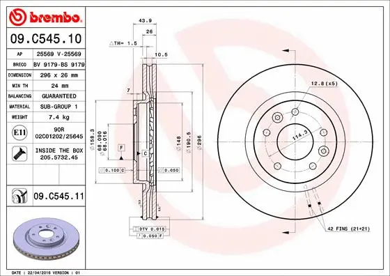 09.C545.11 BREMBO Тормозной диск (фото 1)