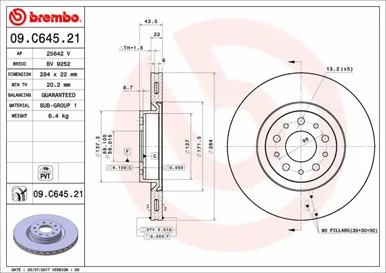 09.C645.21 BREMBO Тормозной диск (фото 1)