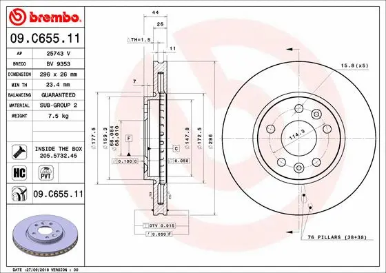 09.C655.11 BREMBO Тормозной диск (фото 1)