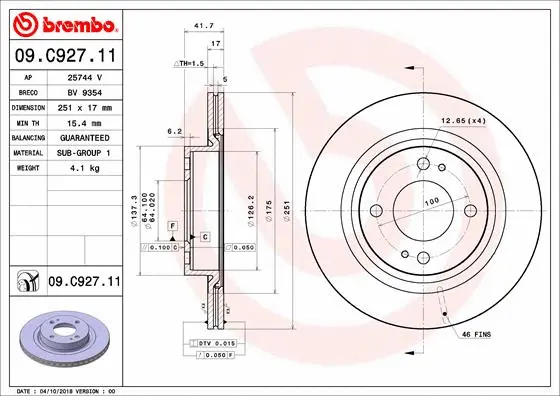 09.C927.11 BREMBO Тормозной диск (фото 1)