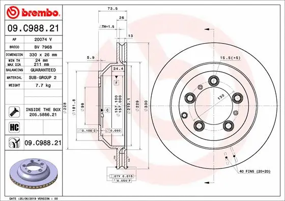 09.C988.21 BREMBO Тормозной диск (фото 1)