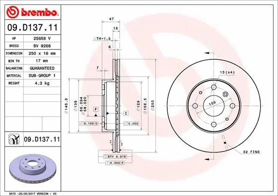 09.D137.11 BREMBO Тормозной диск (фото 1)