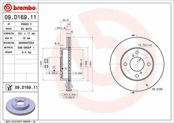 09.D169.11 BREMBO Тормозной диск (фото 1)