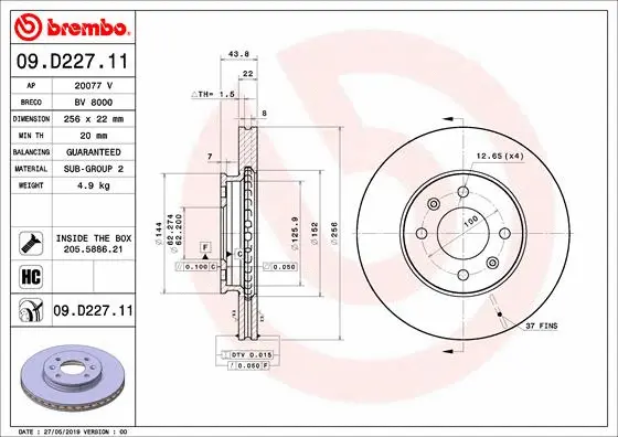 09.D227.11 BREMBO Тормозной диск (фото 1)