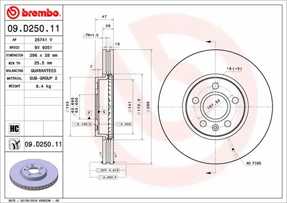 09.D250.11 BREMBO Тормозной диск (фото 1)