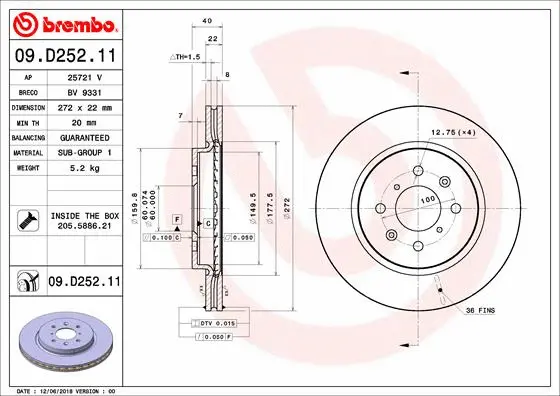 09.D252.11 BREMBO Тормозной диск (фото 1)