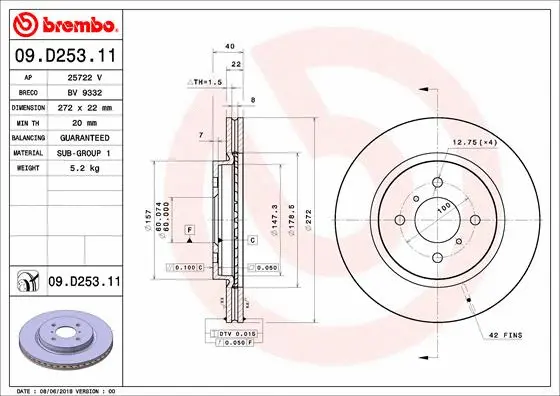 09.D253.11 BREMBO Тормозной диск (фото 1)