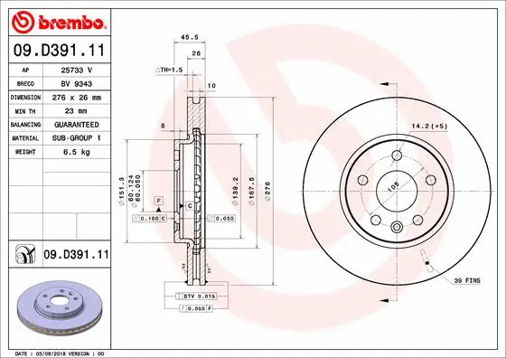 09.D391.11 BREMBO Тормозной диск (фото 1)