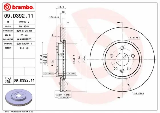 09.D392.11 BREMBO Тормозной диск (фото 1)