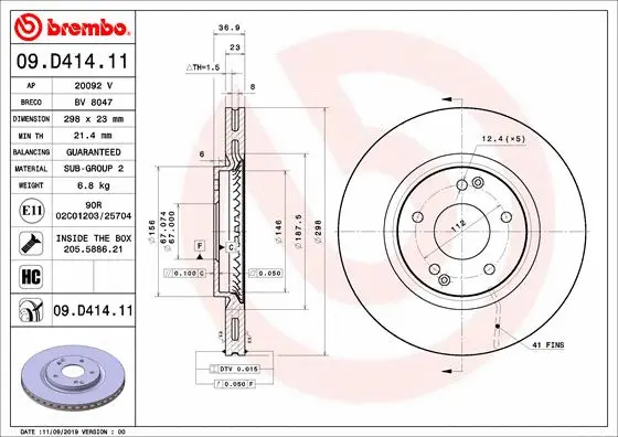 09.D414.11 BREMBO Тормозной диск (фото 1)