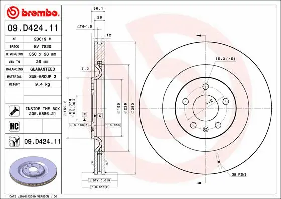 09.D424.11 BREMBO Тормозной диск (фото 1)