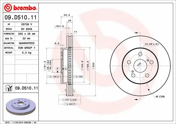 09.D510.11 BREMBO Тормозной диск (фото 1)