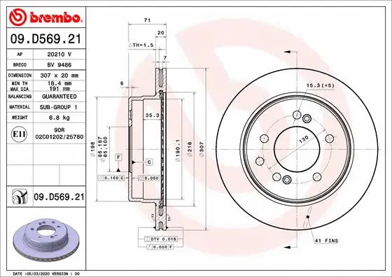 09.D569.21 BREMBO Тормозной диск (фото 1)