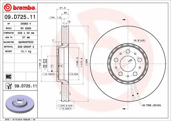 09.D725.11 BREMBO Тормозной диск (фото 1)