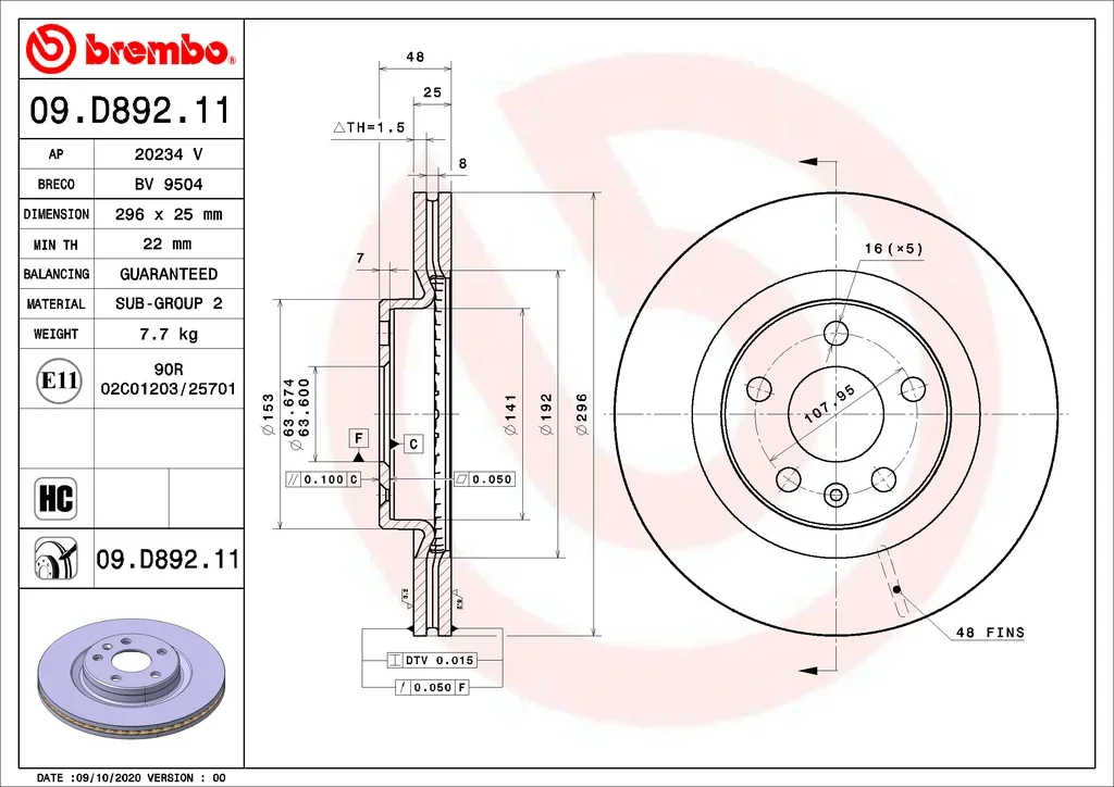 09.D892.11 BREMBO Тормозной диск (фото 1)