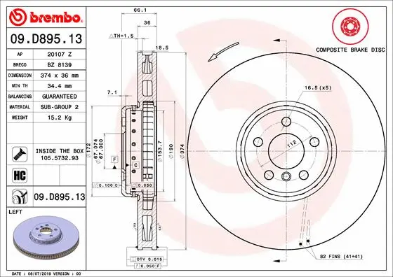 09.D895.13 BREMBO Тормозной диск (фото 1)