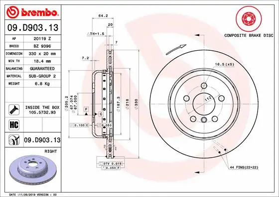 09.D903.13 BREMBO Тормозной диск (фото 1)