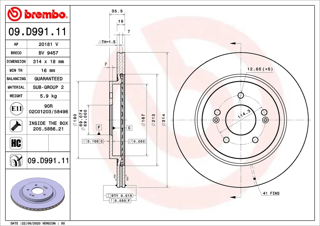 09.D991.11 BREMBO Тормозной диск (фото 1)
