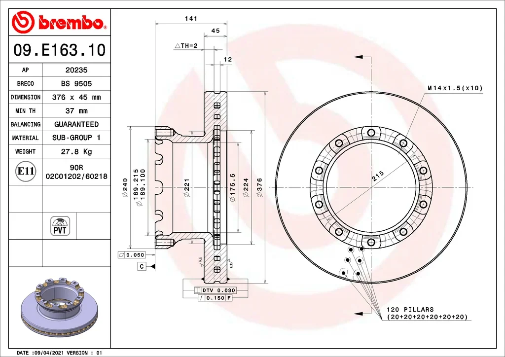 09.E163.10 BREMBO Тормозной диск (фото 1)